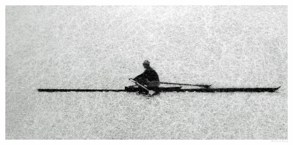 Abstract photo of rower on the Charles River (printed on rice paper)